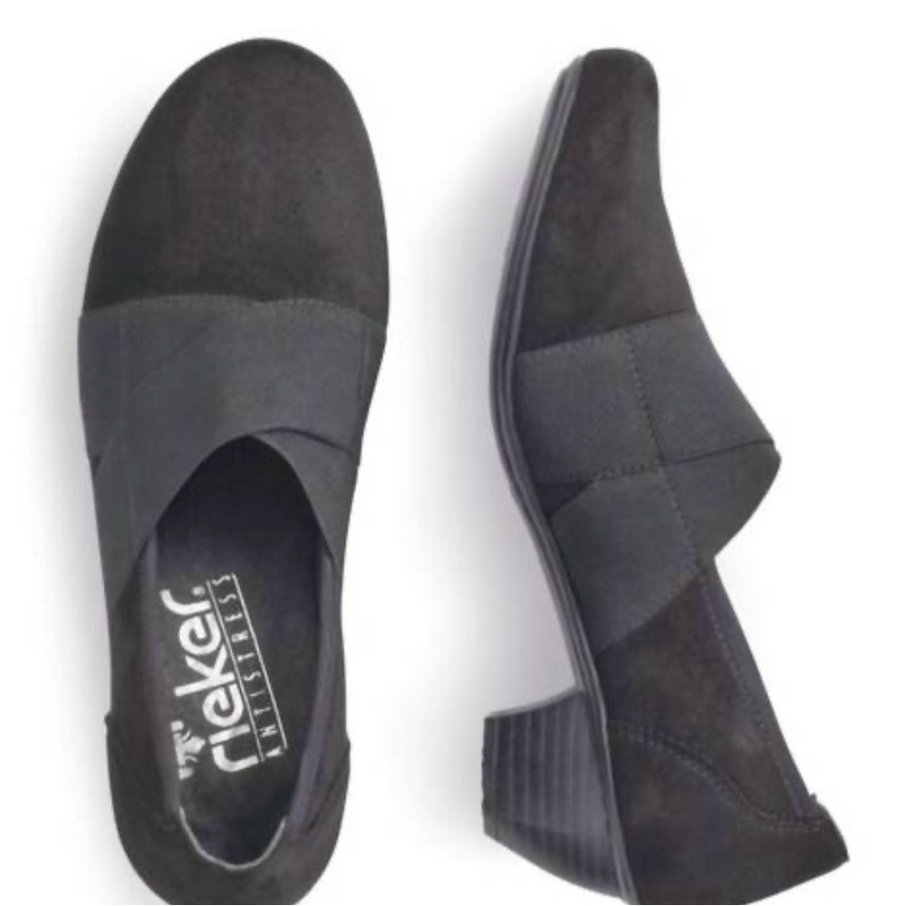 Rieker Black Low Block Heel Slip-On Pumps